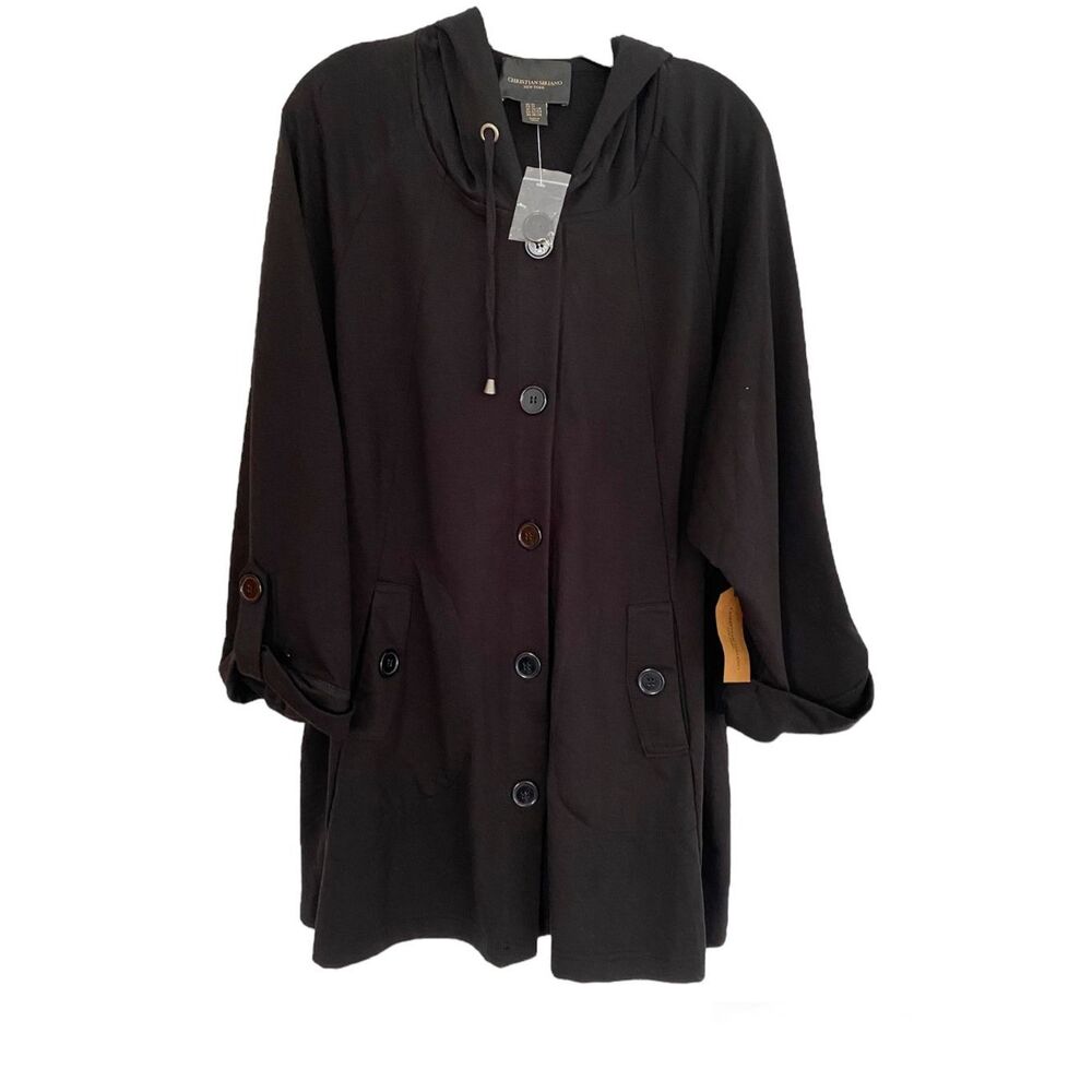 New Christian Siriano Black Knit Hooded cardigan Sz 3X